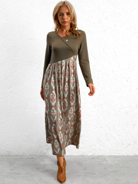 

Regular Fit Floral Dresses, Khaki, Maxi Dresses