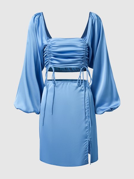 

Solid Two Piece Sets, Blue, Dress&Skirts Set
