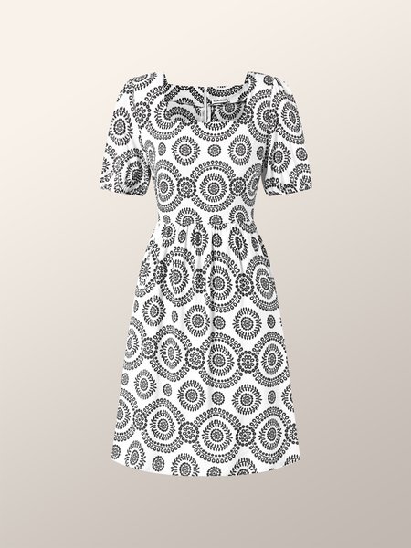 

Square Neck Paisley Bishop Sleeve Dress, White, Maxi Dresses