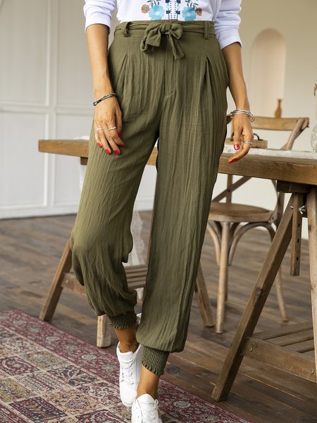 

Ladies Casual Cotton and Linen Pants, Green, Pants