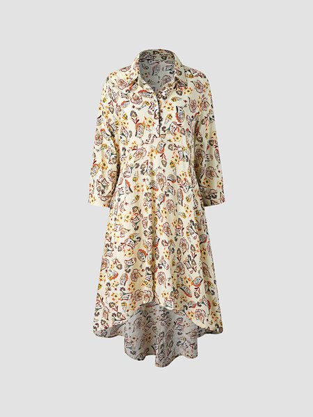 

Vacation Elegant Lady Printed V Neck Dresses, Apricot, Floral Dresses