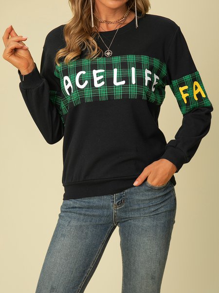 

Cotton-Blend Letter Crew Neck Long Sleeve Sweatshirts, Black, Hoodies & Sweatshirts
