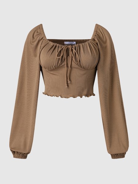 

Simple Square Neck T-shirt, Brown, Tees