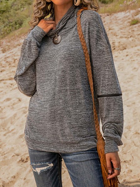

Chain-Trimmed Casual Cotton-Blend Cowl Neck Shirts & Tops, Black, Tops