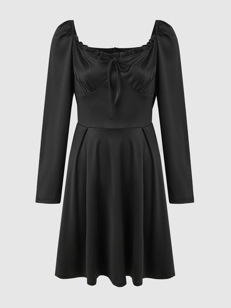 

Square Neck Weaving Dress, Black, Mini Dresses