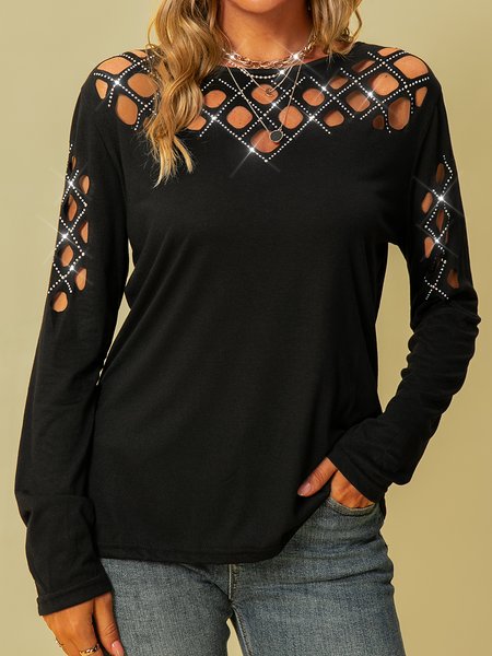 

plain long sleeve sexy shirts & tops, Black, Tops