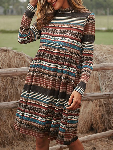 

Maniche Lunghe Casuale Girocollo Panelled Abito, Nero, Mini Dresses