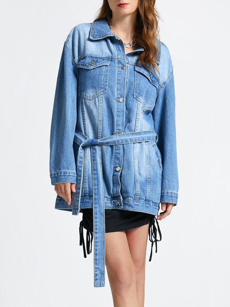 

Denim Casual Off Shoulder Outerwear, Blue, Coats