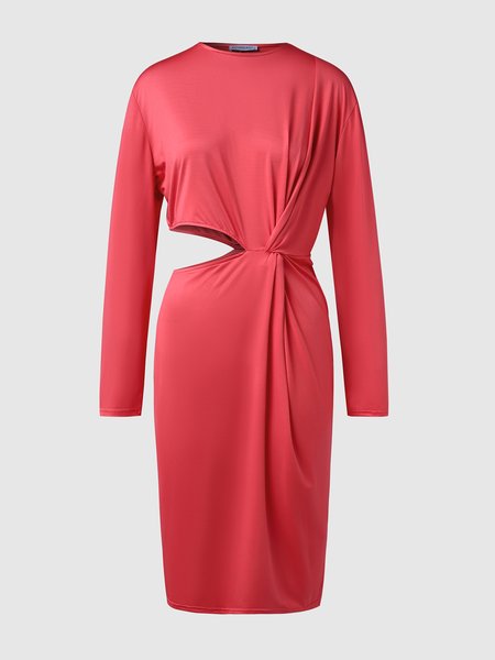 

Solid Casual Knitting Dress, Rose red, Midi Dresses