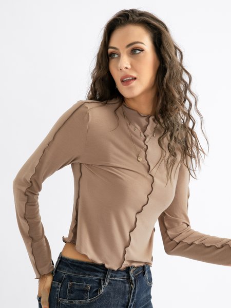 

Long Sleeve Elegant Shirts & Tops, Khaki, Long sleeve tops