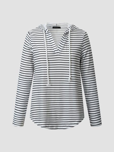 

Hoodie Long Sleeve Cotton-Blend Stripes Shirts & Tops, Black-white, Auto-clearance
