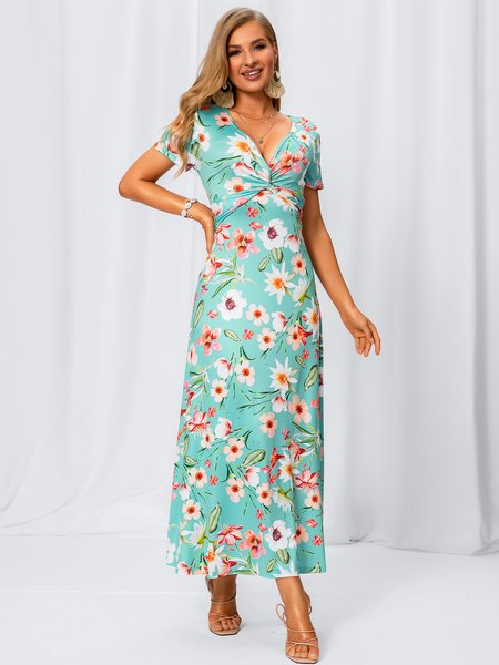 

A-Line Short Sleeve V Neck Sweet Weaving Dress, Green, Dresses