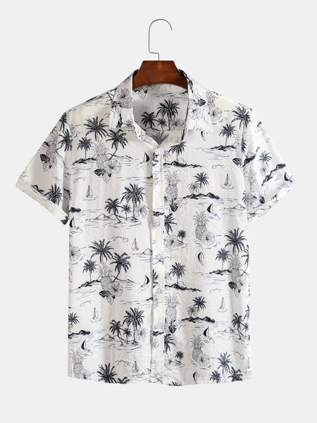 

Men's Vintage Coconut Tree Shirts, White, Shirts ＆ Blouse