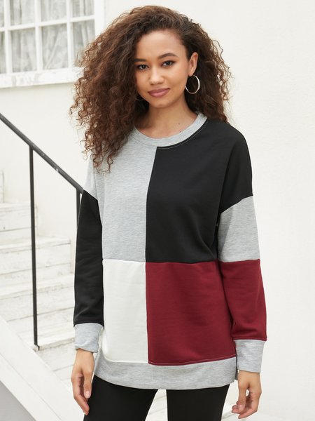 

Color-block Paneled Shift Long Sleeve Sweatshirt, Wine red, Sweatshirts & Hoodies