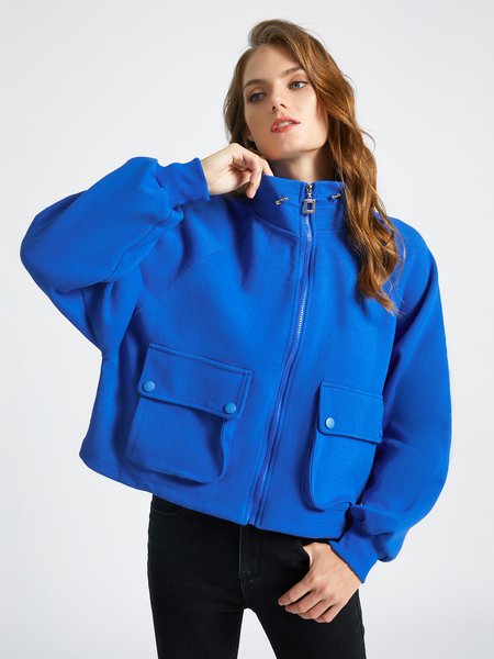 

Casual Solid High Neck Outerwear, Blue, Coats
