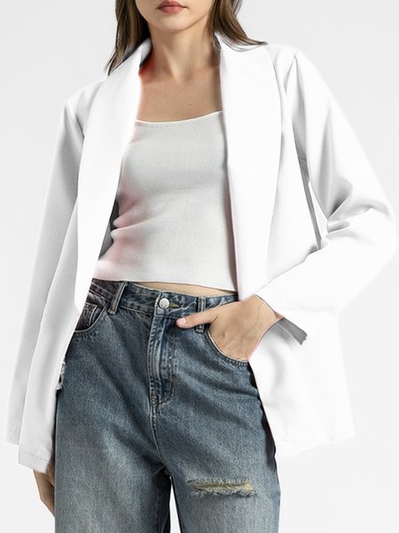 

Long Sleeve Solid Formal Lapel Work Outerwear&Work,Casual, White, Outerwear