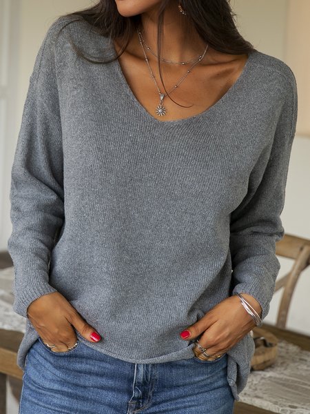 

Casual Crew Neck Solid Sweater, Gray, Sweaters & Cardigans