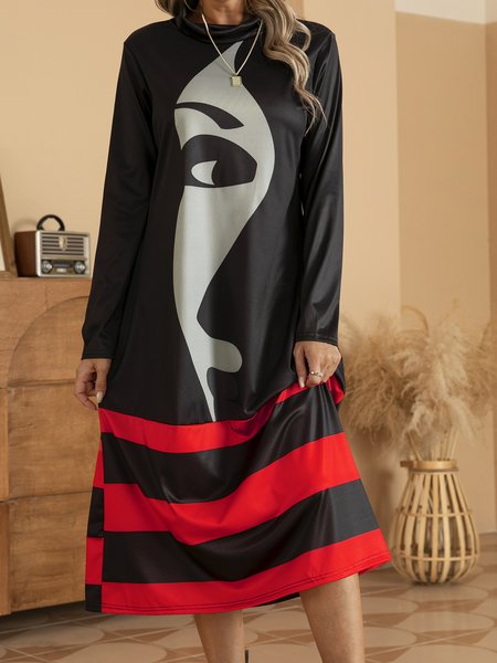 

Turtleneck People A-Line Casual Dresses, Black, Midi Dresses
