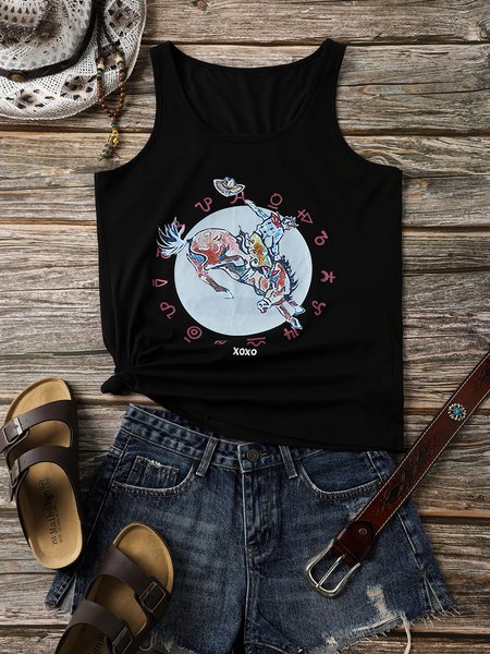 

Letter Sleeveless Printed Outdoor T-shirt, Black, Tanks & Camis