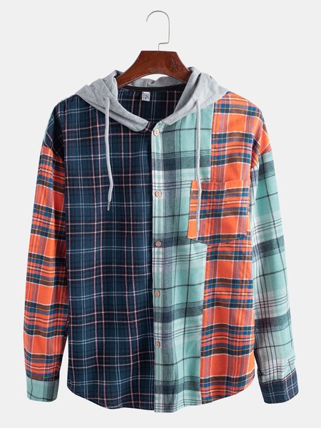 

Basic Hoodie Plaid Shirts & Tops, Blue, Men's shirts