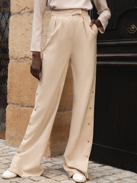 

Work Solid Wide Leg Pants, Khaki, Wide Leg Pants