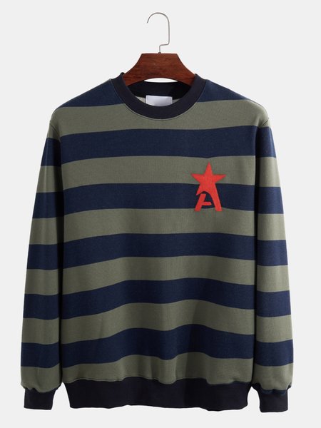 

Casual Embroidered Crew Neck Sweatshirt, As picture, Hoodies&Sweatshirts
