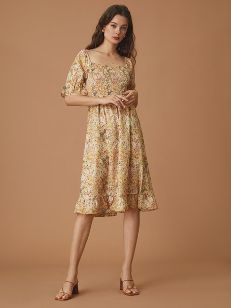 

Square Neck Regular Fit Floral Dress, Flower, Midi Dresses