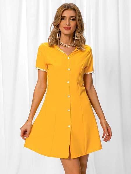 

Vintage Short Sleeve Weaving Dress, Golden, Dresses