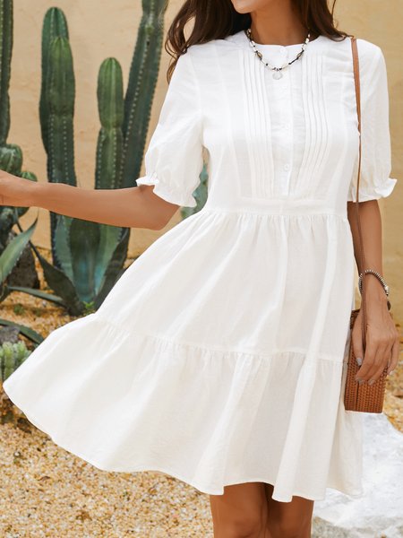 

Cotton-Blend V Neck Casual Weaving Dress, White, Casual Dresses