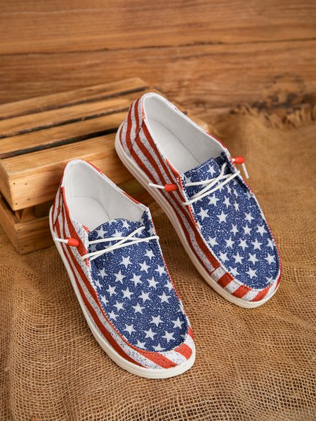 

Casual Star Stripe Lace-up Sneakers, As picture, Sneakers