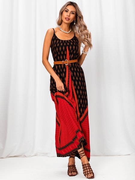 

Tribal Spaghetti Cold Shoulder Weaving Dress, As picture, Dresses