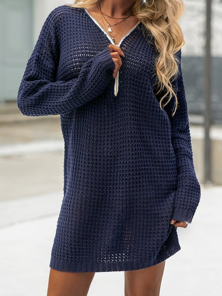 

Long Sleeve Shift Solid Dresses, Navy blue, Mini Dresses