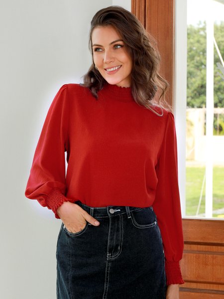 

Vintage Casual Shirts & Tops, Rose red, Long sleeve tops