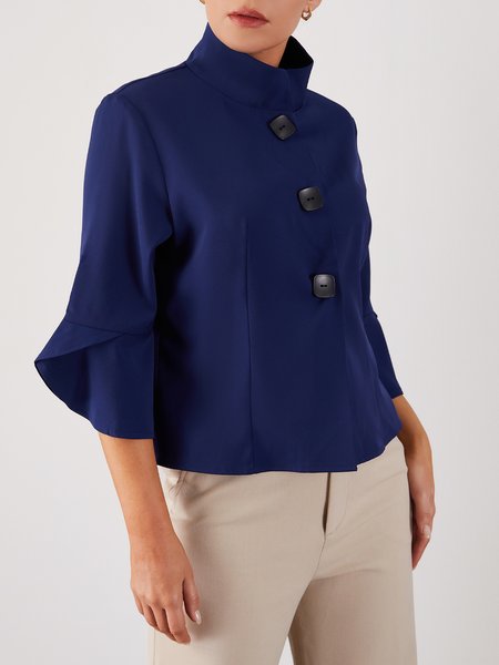 

Elegant 3/4 Sleeve Solid Outerwear, Navy blue, Blazers