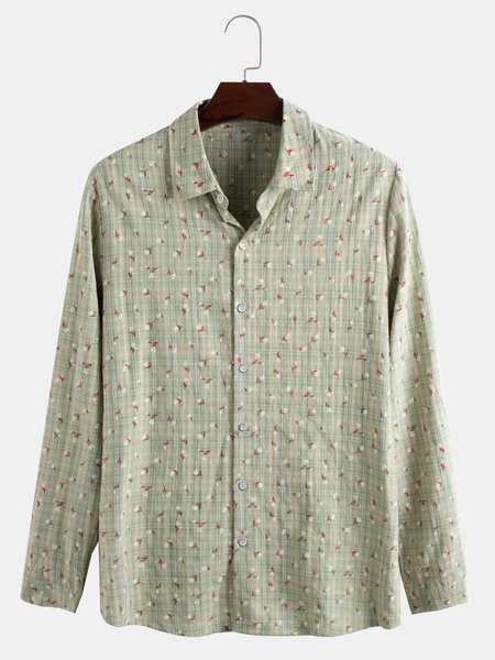 

Cotton Floral Shirt Collar Shirts & Tops, As picture, Men's Floral shirt