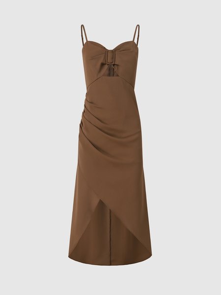 

Asymmetric Slit Fitted Cami Dress, Caramel, Maxi Dresses