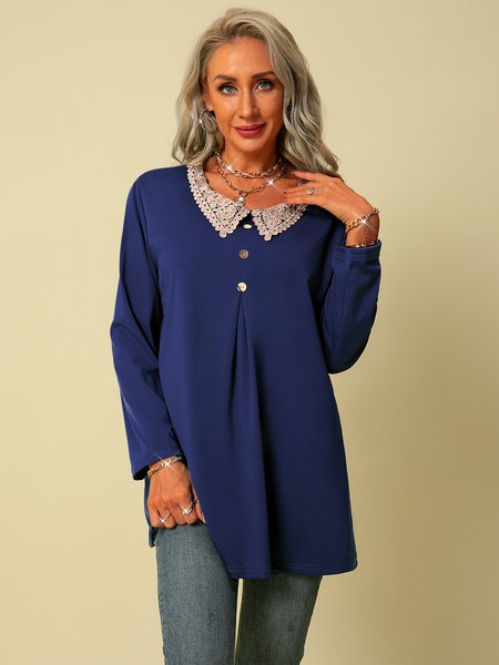 

Shawl Collar Solid Shirts & Tops, Blue, Blouses & Shirts
