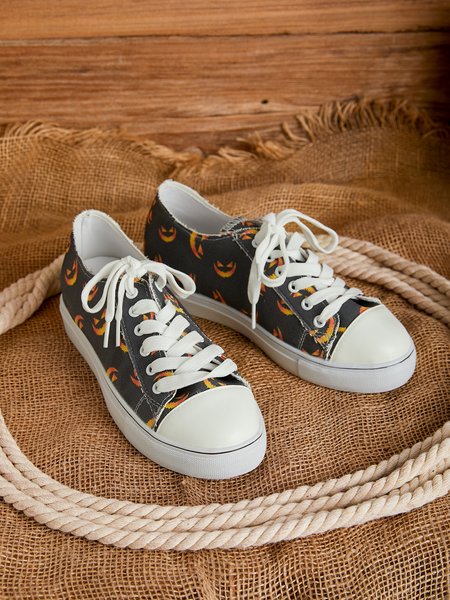 

Halloween Scary Face Lace-up Sneakers, Black, Athletic & Casual Shoes