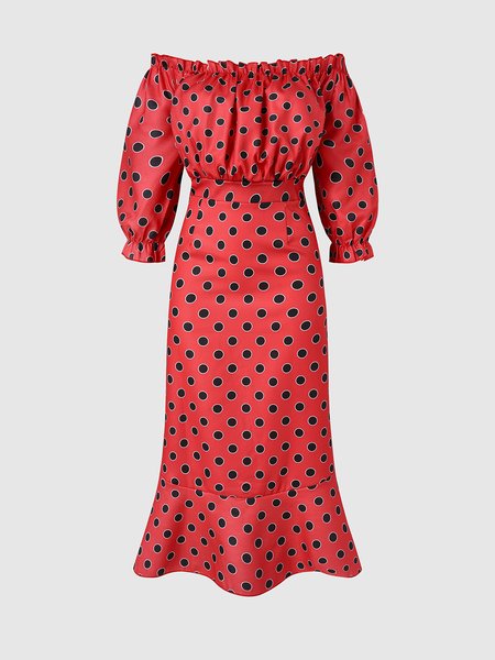 

Boat Neck Polka Dots Dress, Red, Mini Dresses