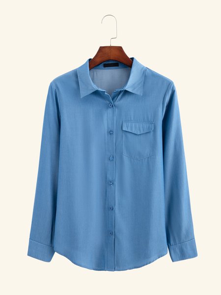 

Shirt Collar Casual Shirts & Tops, Blue, Shirts & Blouses