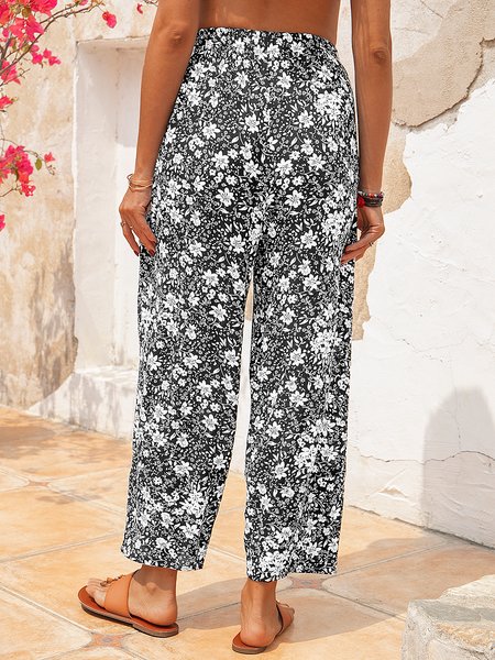 

Floral Vintage Cotton-Blend Pants, As picture, Pants