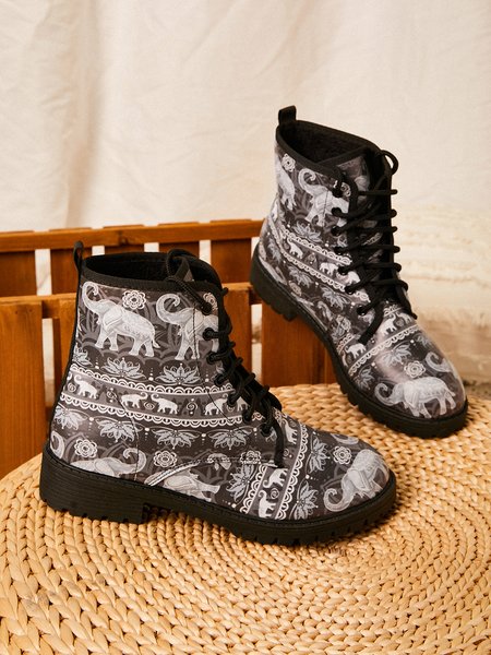 

Christmas Elephant Print Martin Boots, Black, Boots