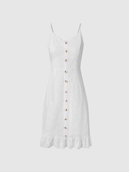 

Slim Fit Solid Weaving Dress, White, Midi Dresses