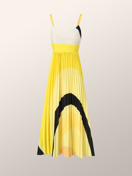 

V Neck Holiday Dress, Yellow, Midi Dresses