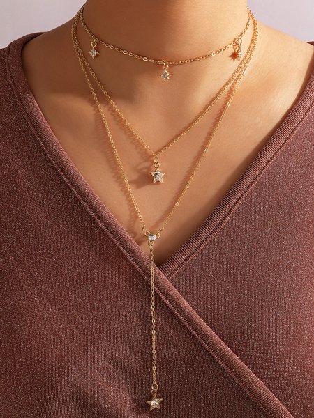 

Fringed Five-pointed Star Multilayer Necklace, Gold, Necklaces