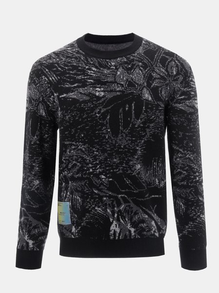

Long Sleeve Floral Sweater, Black, Men's Sweater