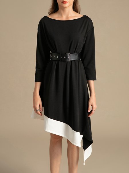 

A-Line Crew Neck Casual 3/4 Sleeve Mini Dress, Black, Mini Dresses