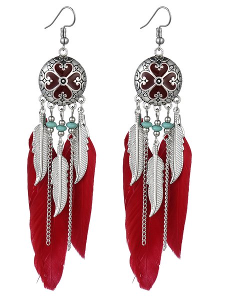 

Bohemian Fashion Feather Earrings, Red, Earrings