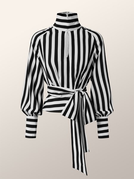 

Daily Elegant Striped Hollow Out Top, Black, Tops