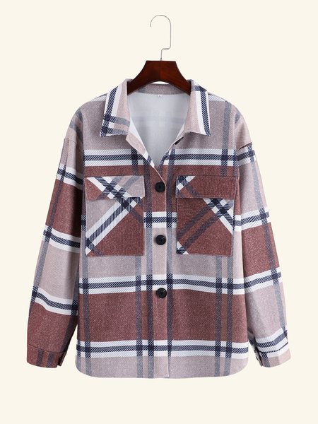 

Casual Checkered/Plaid Long Sleeve Shift Outerwear, Multicolor, Jackets